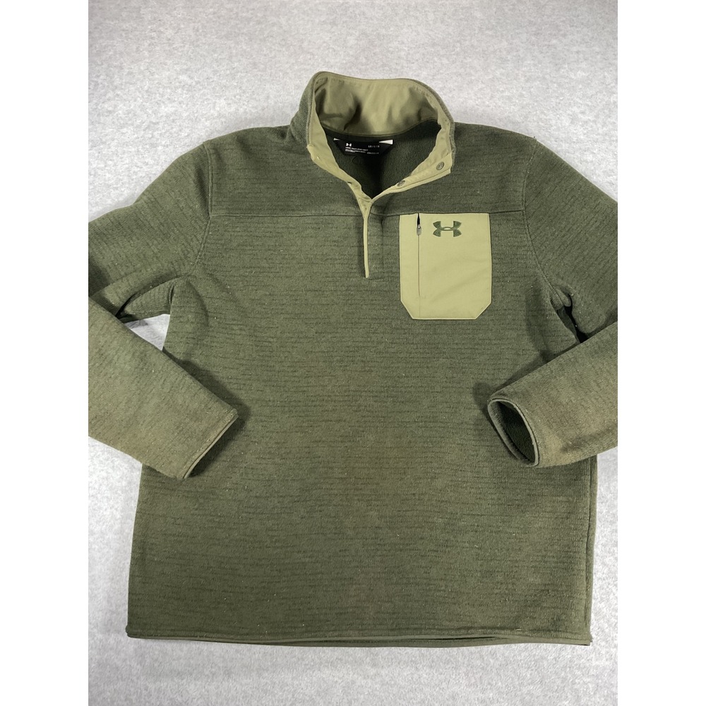 Under Armour Mens ColdGear Specialist Grid Henley Pullover Olive Green L 2940